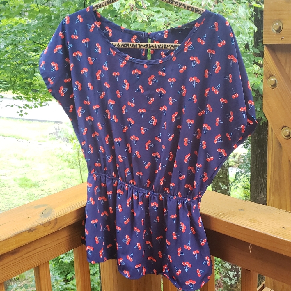 Modcloth x Peach Love Cherry Peplum Blouse
